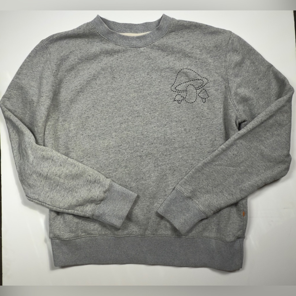 FAR AFIELD Gray Crewneck Men’s Sweater with Embroidered Design 🍄‍🟫🍄